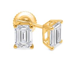 3ctw Emerald Lab Grown Diamond Yellow Gold Solitaire Stud Earrings