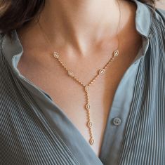 3ctw Marquise Lab Grown Diamond Yellow Gold Lariat Necklace