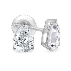 3ctw Pear Lab Grown Diamond White Gold Solitaire Stud Earrings