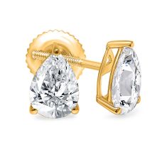 3ctw Pear Lab Grown Diamond Yellow Gold Solitaire Stud Earrings