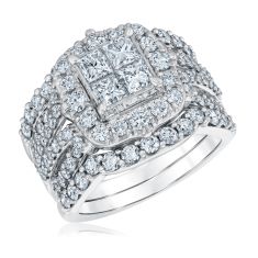 3ctw Princess Diamond Halo White Gold Engagement and Wedding Ring Bridal Set - Harmony Collection