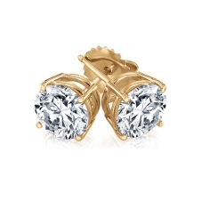 3ctw Round Lab Grown Diamond Yellow Gold Solitaire Earrings