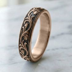 14k Rose Gold 6mm Lafayette Script Pattern Comfort Fit Wedding Band