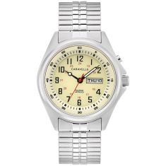 Caravelle by Bulova Traditional Quartz Light Up Parchment Dial Stainless Steel Watch 40mm - 43C124 Caravelle by Bulova Traditional Quartz Light Up Parchment Dial Stainless Steel Watch 40mm - 43C124
