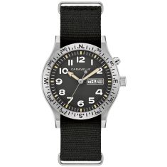 Caravelle by Bulova Vintage Light Up Quartz Black Dial Fabric Strap Watch 39mm - 43C125 Caravelle by Bulova Vintage Light Up Quartz Black Dial Fabric Strap Watch 39mm - 43C125