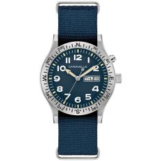 Caravelle by Bulova Vintage Light Up Quartz Blue Dial Fabric Strap Watch 39mm - 43C126 Caravelle by Bulova Vintage Light Up Quartz Blue Dial Fabric Strap Watch 39mm - 43C126