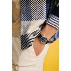 Caravelle by Bulova Vintage Light Up Quartz Blue Dial Fabric Strap Watch 39mm - 43C126