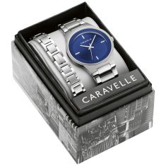 Caravelle by Bulova Modern Quartz Blue Dial Stainless Steel Bracelet and Watch Set 40mm - 43K101