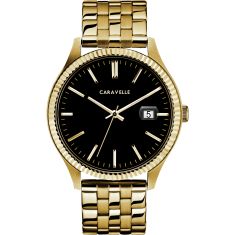 Caravelle by Bulova Dress Quartz Black Dial Gold-Tone Stainless Steel Watch 41mm - 44B121 Caravelle by Bulova Dress Quartz Black Dial Gold-Tone Stainless Steel Watch 41mm - 44B121