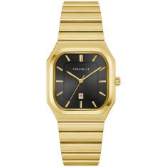 Caravelle by Bulova Vintage Dress Quartz Black Dial Gold-Tone Stainless Steel Watch 32mm - 44B131 Caravelle by Bulova Vintage Dress Quartz Black Dial Gold-Tone Stainless Steel Watch 32mm - 44B131