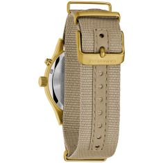 Caravelle by Bulova Vintage Light Up Quartz Taupe Dial Tan Fabric Strap Watch 39mm - 44C113
