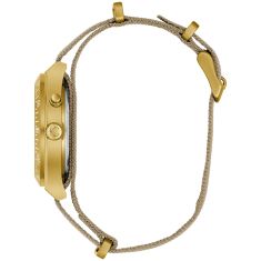 Caravelle by Bulova Vintage Light Up Quartz Taupe Dial Tan Fabric Strap Watch 39mm - 44C113