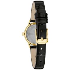 Caravelle By Bulova Classic Quartz Champagne Dial Black Leather Strap Watch 25mm - 44L272