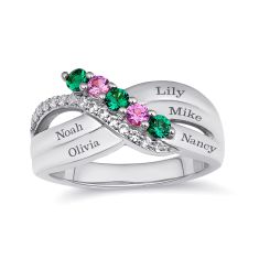 Personalized Gemstone and 1/8ctw Lab Grown Diamond or Created White Sapphire Family Ring Personalized Gemstone and 1/8ctw Lab Grown Diamond or Created White Sapphire Family Ring