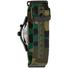 Caravelle by Bulova Vintage Light Up Quartz Green Dial Camouflage Fabric Strap Watch 39mm - 45C121