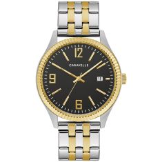 Caravelle by Bulova Modern Quartz Black Dial Two-Tone Stainless Steel Bracelet and Watch Set 41mm -45K000