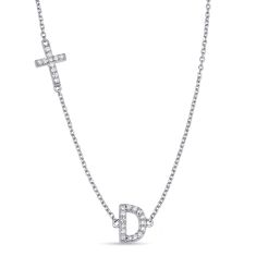 Personalized 1/8ctw Diamond Initial Cross Necklace Personalized 1/8ctw Diamond Initial Cross Necklace