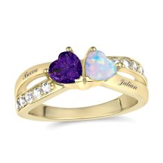 Personalized Gemstone Couple's Heart Ring Personalized Gemstone Couple's Heart Ring