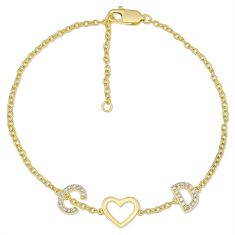 Personalized 1/6ctw Diamond Initials Couple's Heart Bracelet Personalized 1/6ctw Diamond Initials Couple's Heart Bracelet