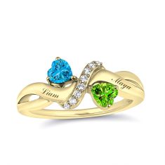 Personalized Gemstone and Created White Sapphire Couple's Heart Ring Personalized Gemstone and Created White Sapphire Couple's Heart Ring