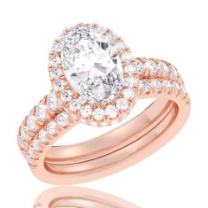 4 1/4ctw Oval Lab Grown Diamond Halo Rose Gold Engagement and Wedding Ring Bridal Set