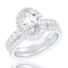 4 1/4ctw Oval Lab Grown Diamond Halo White Gold Engagement and Wedding Ring Bridal Set