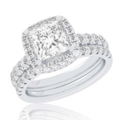 4 1/4ctw Princess Lab Grown Diamond Halo White Gold Engagement and Wedding Ring Bridal Set