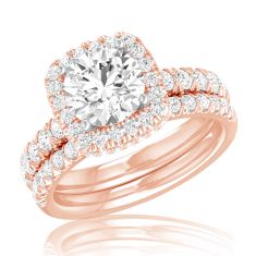 4 1/4ctw Round Lab Grown Diamond Halo Rose Gold Engagement and Wedding Ring Bridal Set