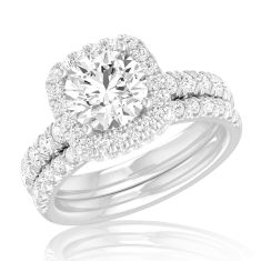 4 1/4ctw Round Lab Grown Diamond Halo White Gold Engagement and Wedding Ring Bridal Set