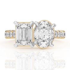 4 3/8ctw Emerald and Oval Lab Grown Diamond Toi et Moi Yellow Gold Engagement Ring