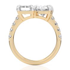 4 3/8ctw Emerald and Oval Lab Grown Diamond Toi et Moi Yellow Gold Engagement Ring