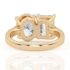4 3/8ctw Emerald and Oval Lab Grown Diamond Toi et Moi Yellow Gold Engagement Ring