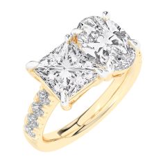 4 3/8ctw Princess and Oval Lab Grown Diamond Toi et Moi Yellow Gold Engagement Ring