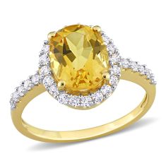 Oval Citrine and Created White Sapphire Halo Yellow Gold Ring