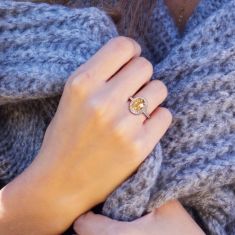 Oval Citrine and Created White Sapphire Halo Yellow Gold Ring