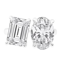 4ctw Emerald and Oval Lab Grown Diamond Toi et Moi White Gold Engagement Ring