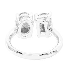 4ctw Emerald and Oval Lab Grown Diamond Toi et Moi White Gold Engagement Ring