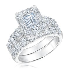 4ctw Emerald Lab Grown Diamond Halo Engagement and Wedding Ring Bridal Set