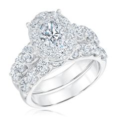 4ctw Oval Lab Grown Diamond Halo Engagement and Wedding Ring Bridal Set