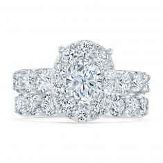 4ctw Oval Lab Grown Diamond Halo Engagement and Wedding Ring Bridal Set