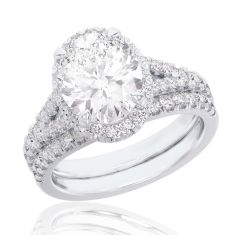 4ctw Oval Lab Grown Diamond Halo White Gold Engagement and Wedding Ring Bridal Set