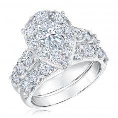 4ctw Pear Lab Grown Diamond Halo Engagement and Wedding Ring Bridal Set