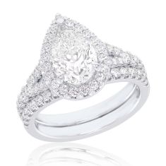4ctw Pear Lab Grown Diamond Halo White Gold Engagement and Wedding Ring Bridal Set