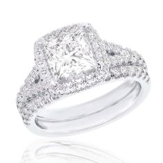 4ctw Princess Lab Grown Diamond Halo White Gold Engagement and Wedding Ring Bridal Set