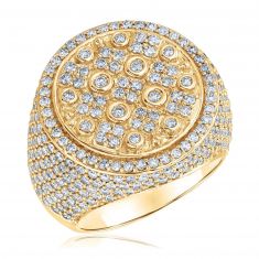4ctw Round Diamond Clover Pattern Yellow Gold Ring | Men's