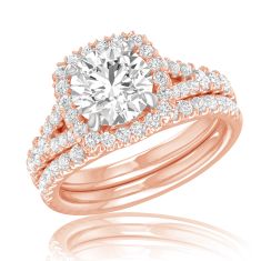4ctw Round Lab Grown Diamond Halo Rose Gold Engagement and Wedding Ring Bridal Set