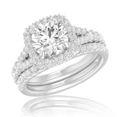 4ctw Round Lab Grown Diamond Halo White Gold Engagement and Wedding Ring Bridal Set