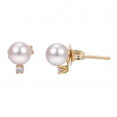 5-5.5mm Akoya Cultured Pearl and Diamond Stud Earrings, Yellow Gold 1/20ctw