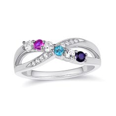 Personalized Gemstone and 1/20ctw Lab Grown-Diamond or Created White Sapphire Family Ring Personalized Gemstone and 1/20ctw Lab Grown-Diamond or Created White Sapphire Family Ring