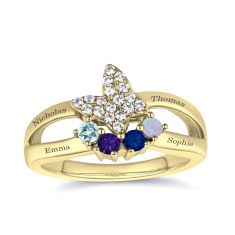Personalized Gemstone and Created White Sapphire Family Butterfly Ring Personalized Gemstone and Created White Sapphire Family Butterfly Ring
